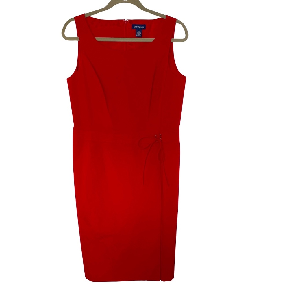 Ann Taylor Women's Red Knee Length Tassel Front Tie Back Zipper Dress Sz 12